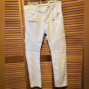 Stylish White Creased Biker Skinny Jeans